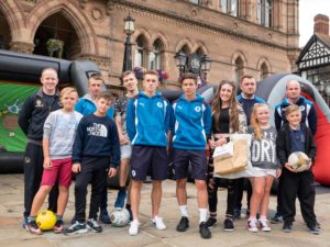Chester FC stars tackle city centre football skills challenge