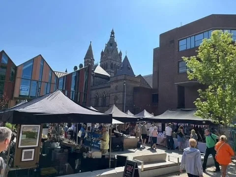 People walking around Chester Makers Market on Exchange Square