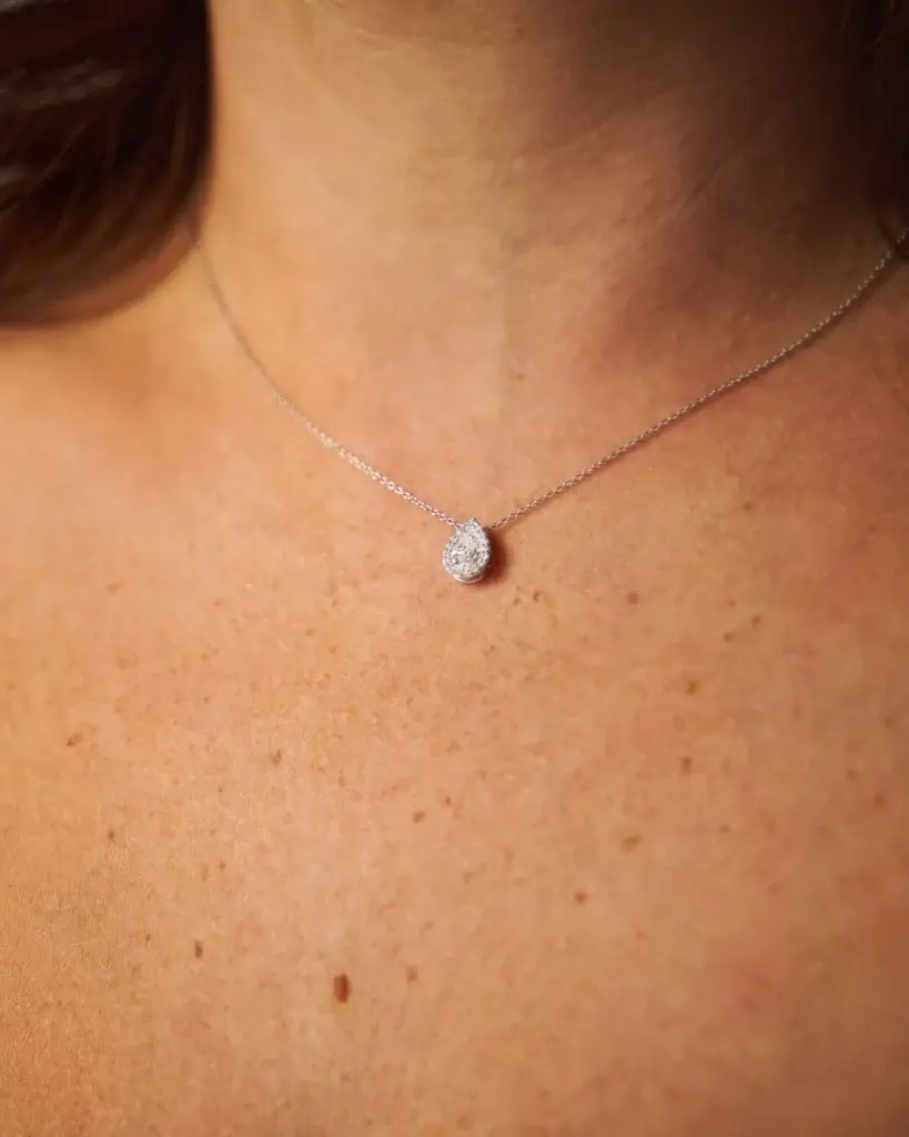 Diamond Necklace on Brunette Woman