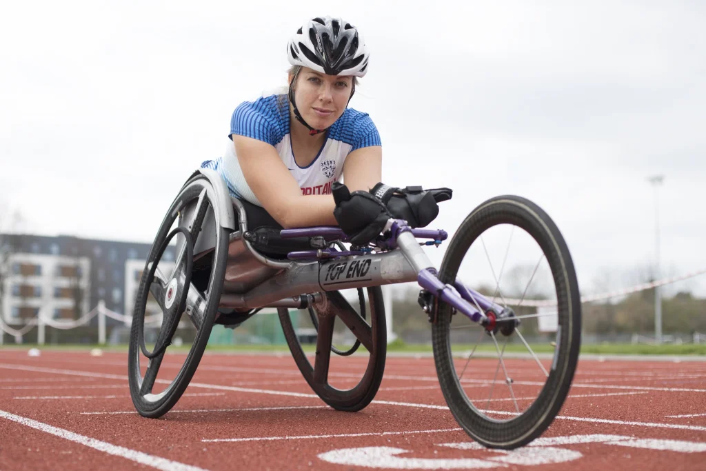 A photo of a Paralympian on track