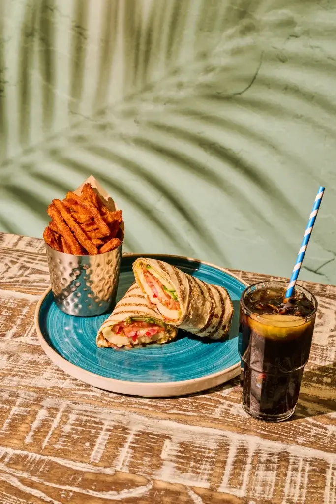 Halloumi-Roti-Wrap-Sweet-Potato-Fries-Cola